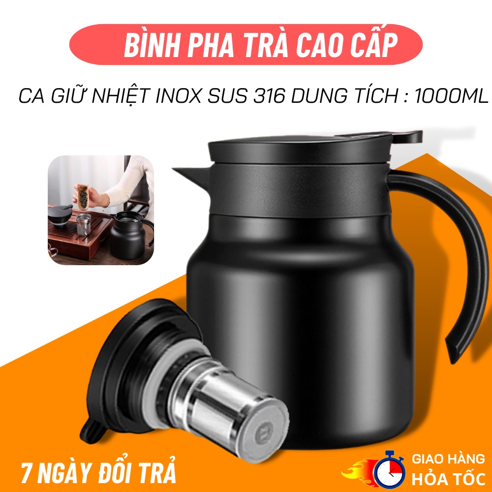 Ấm pha trà giữ nhiệt inox dung tích 1000ml có lưới lọc, bình pha trà giữ nhiệt cao cấp, giữ nhiệt