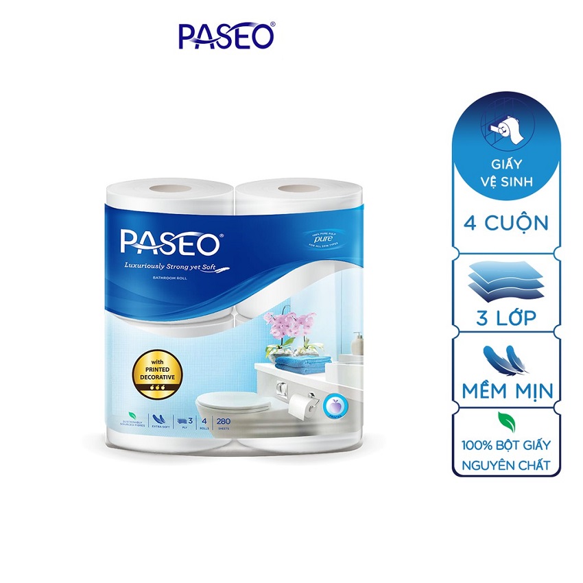 Giấy vệ sinh Paseo 4 cuộn in hoa cao cấp