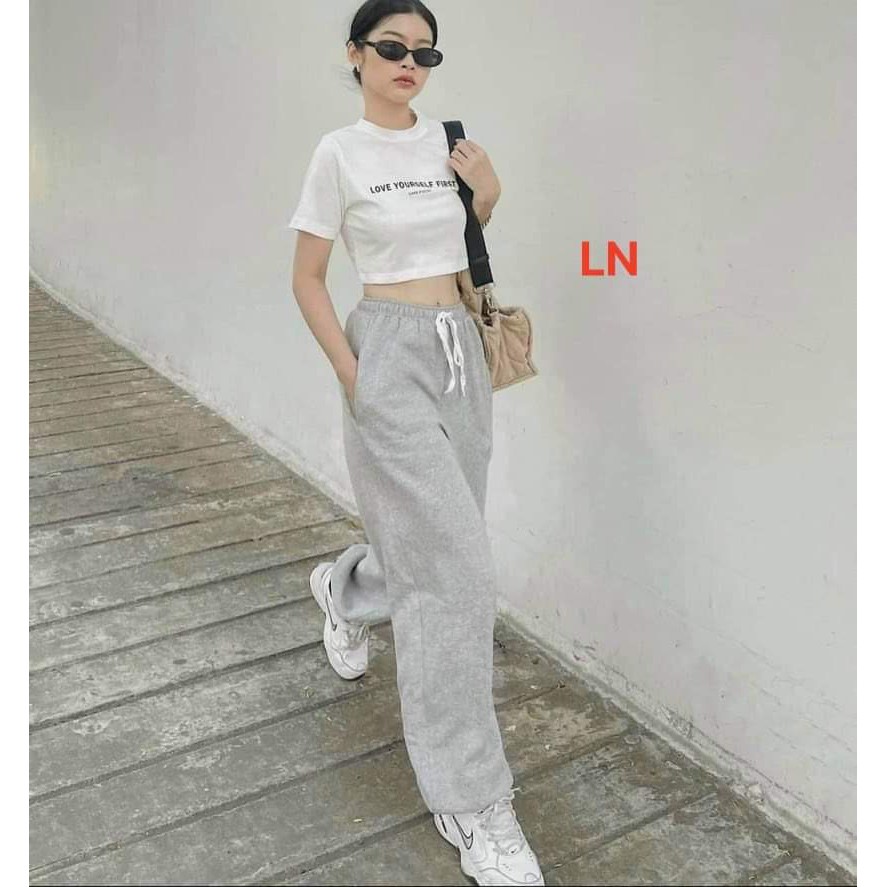 Sét áo croptop love + quần chun xám hari0321