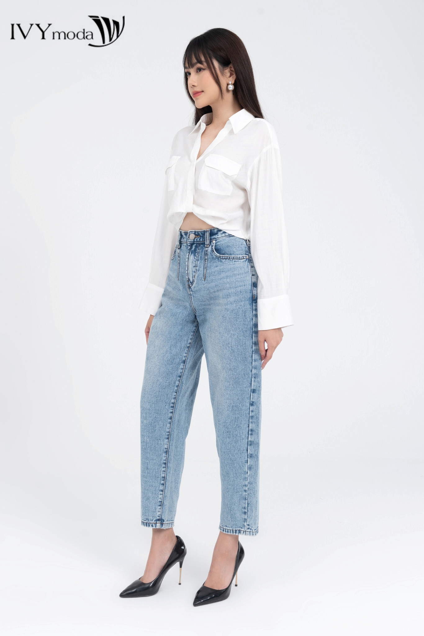 Áo sơ mi croptop kiểu xoắn eo IVY moda MS 17B9461