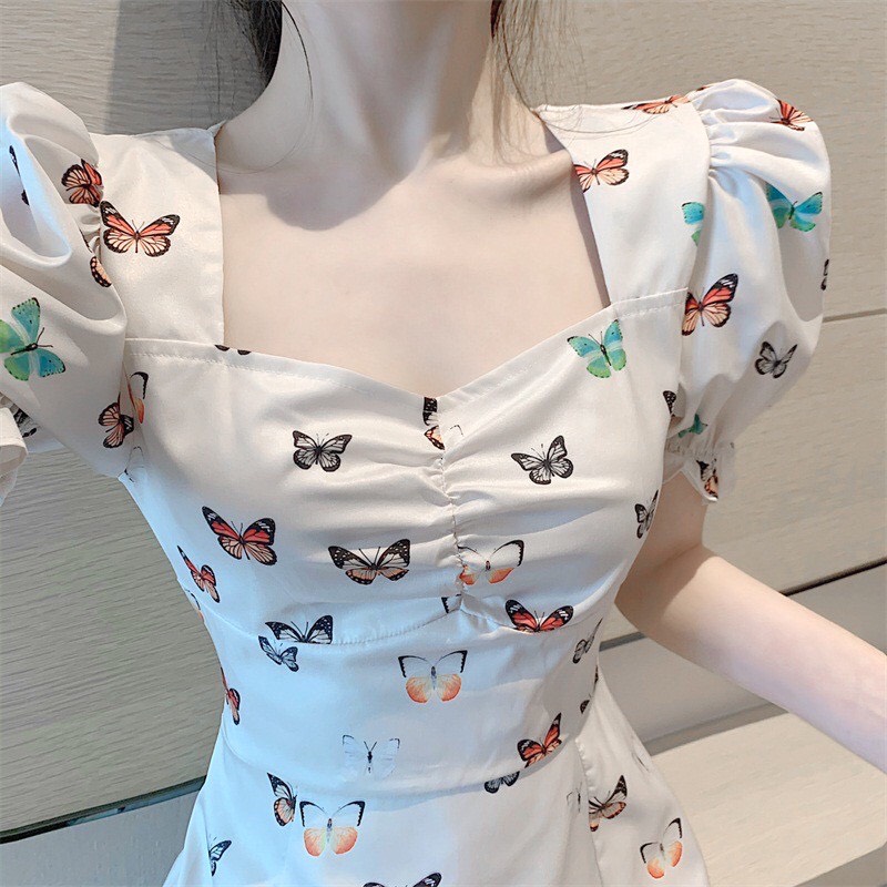 [HCM]Đầm kate phối họa tiết nhỏ nhắn