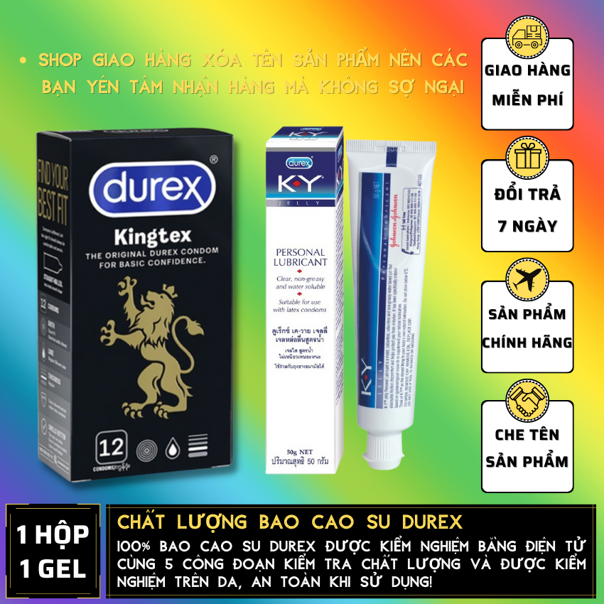 Bao Cao Su Durex Kingtex size cỡ nhỏ 12s - Gel bôi trơn Durex KY 50G [Che tên sản phẩm]