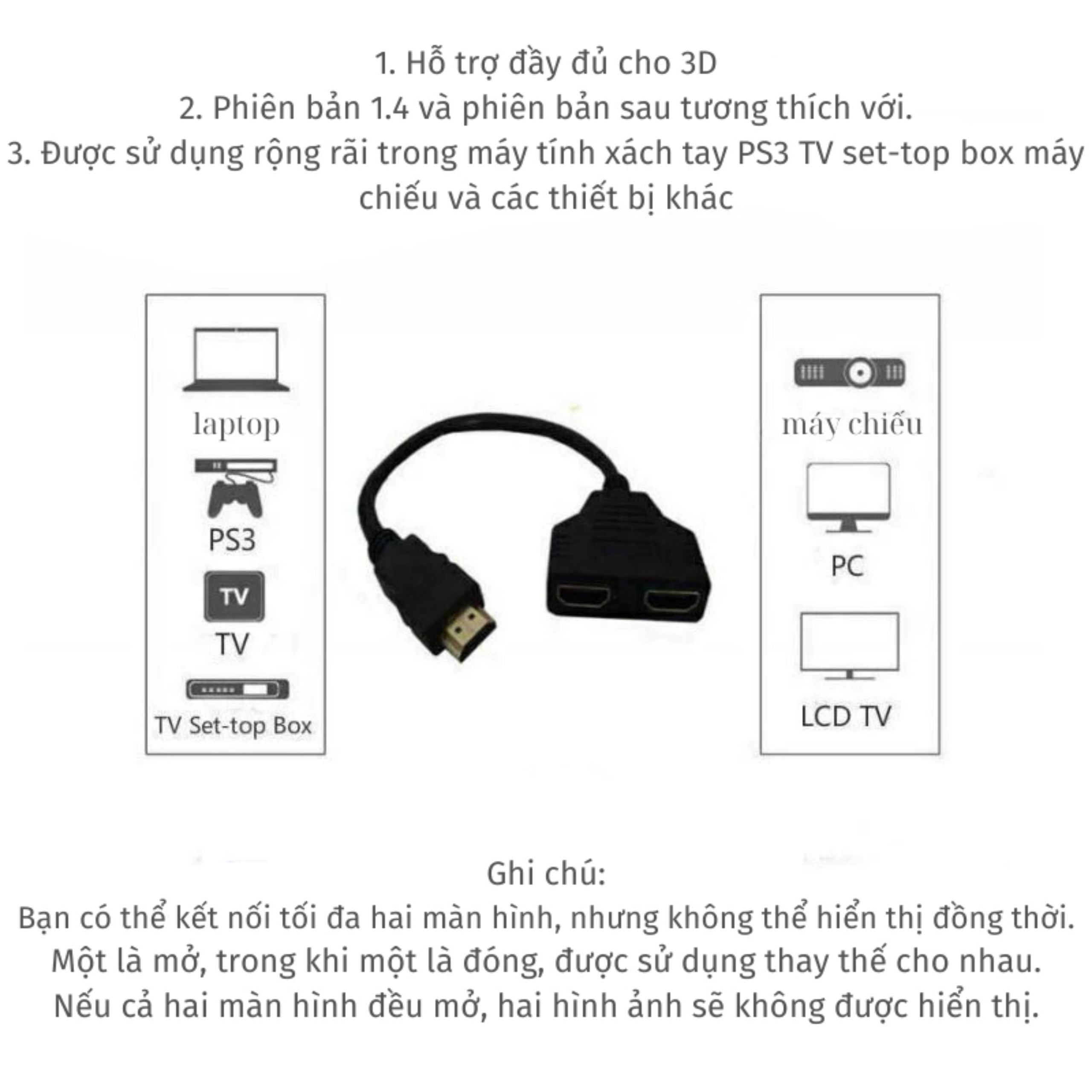 Cáp Chia Tín Hiệu HDMI 1 Ra 2 Đầu