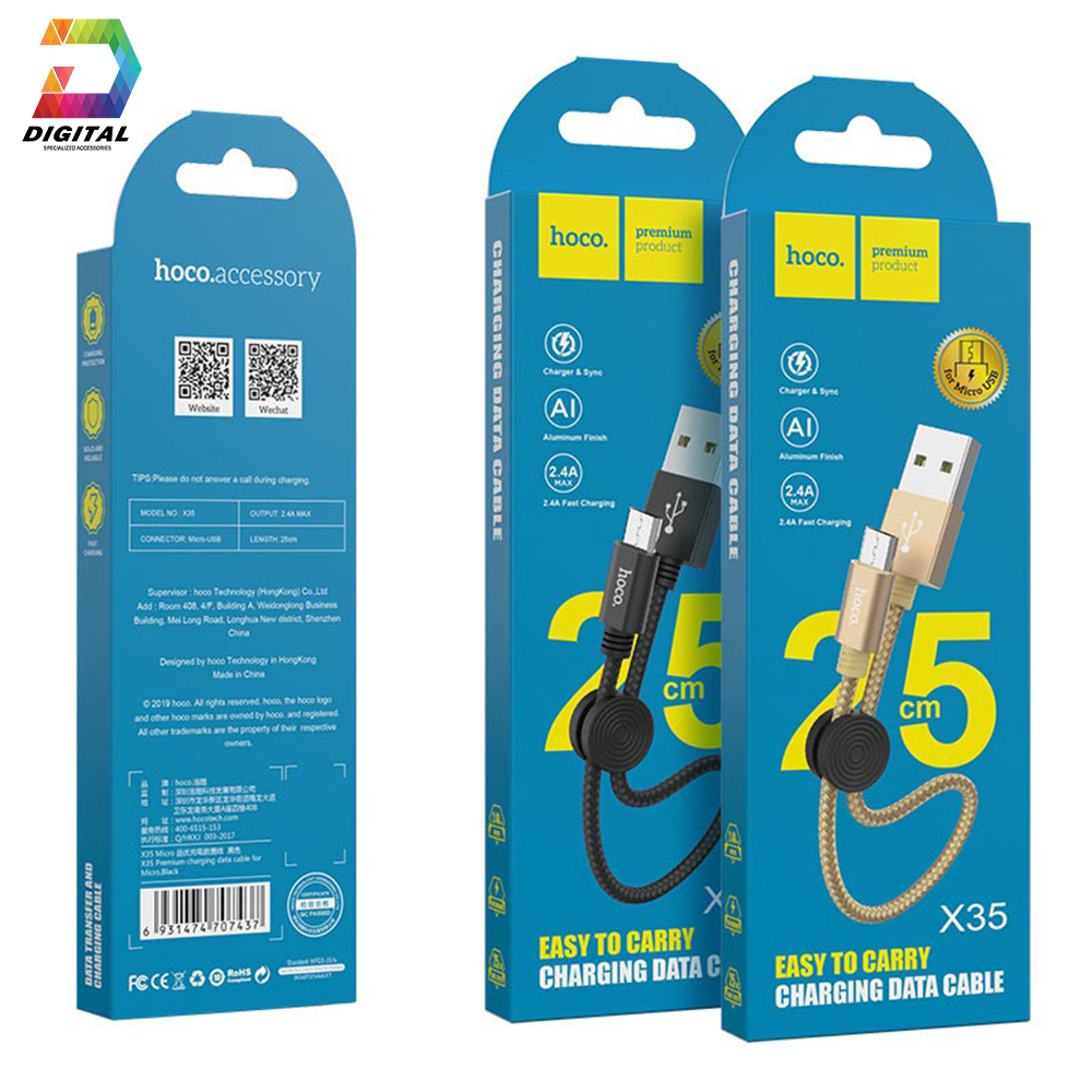 Cáp Sạc Nhanh Hoco X35 Cổng Micro USB Dài 25CM Chính Hãng