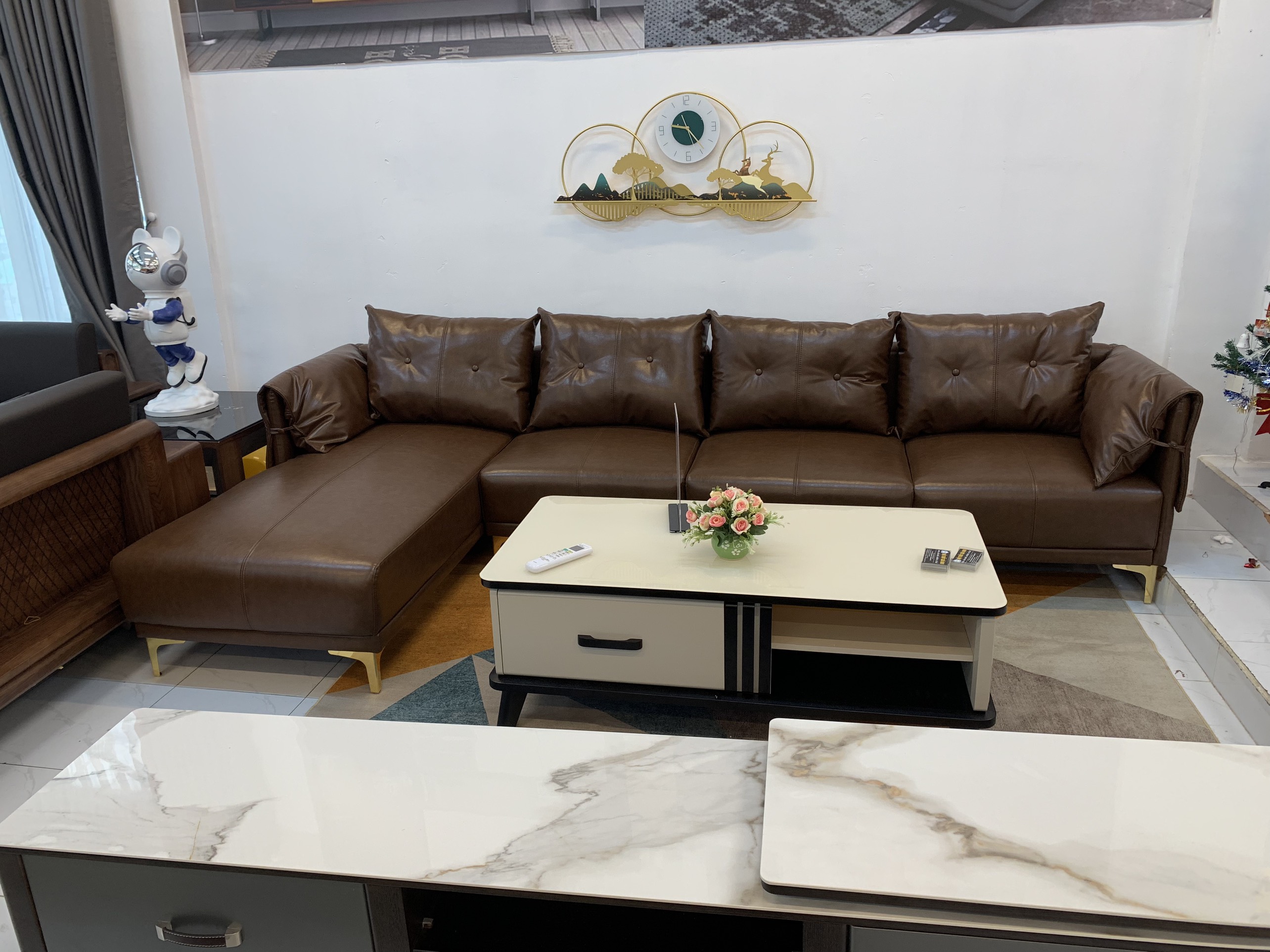 Ghế sofa góc L bọc da công nghiệp