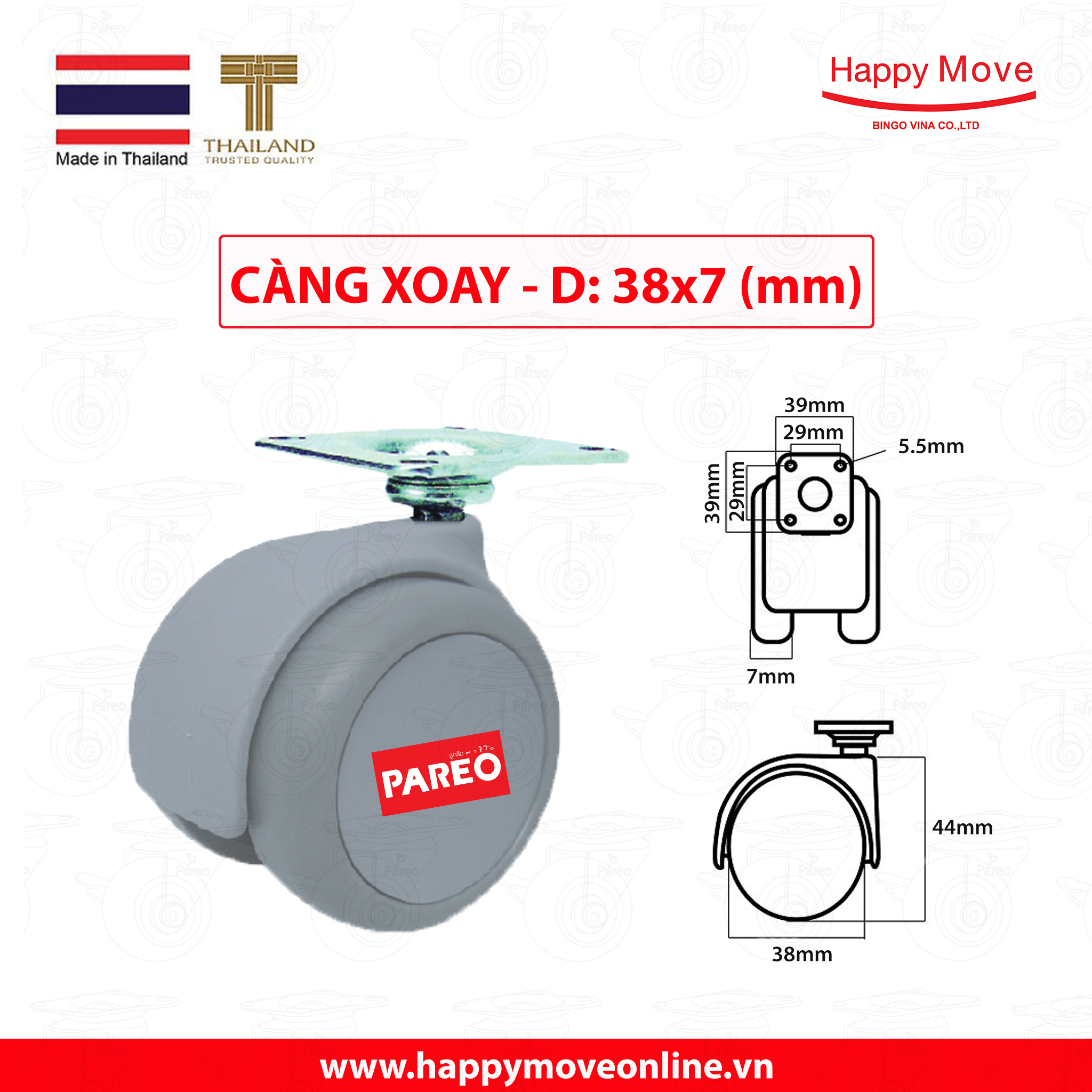 Furniture caster 50mm - Swivel plate Happy Move Thailand (grey)