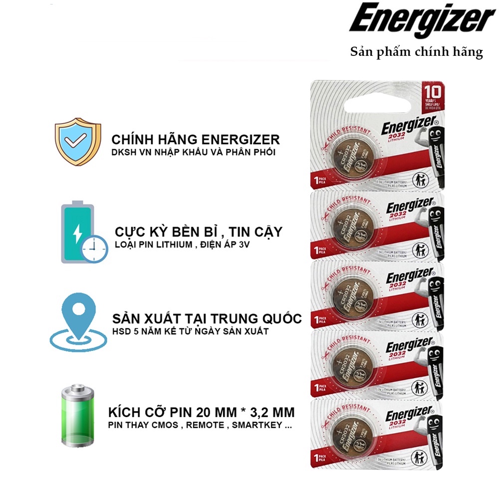 Hàng chính hãng - Pin CR2032 Energizer 3V vỉ 5 viên