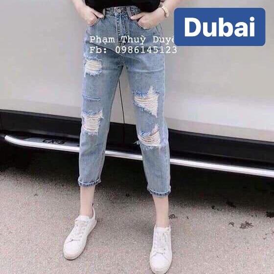 QUẦN JEAN BAGGY NỮ XANH NHẠT CẠP RÁCH LƯNG CAO NÂNG MÔNG NHẬT BẢN D-3081 CAO CẤP - DUBAI FASHION