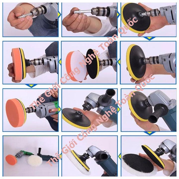 Bộ phụ kiện cho máy đánh bóng xe ô tô mini - phụ kiện đánh bóng điều hòa dùng cho máy khoan và máy mài - 7SP
