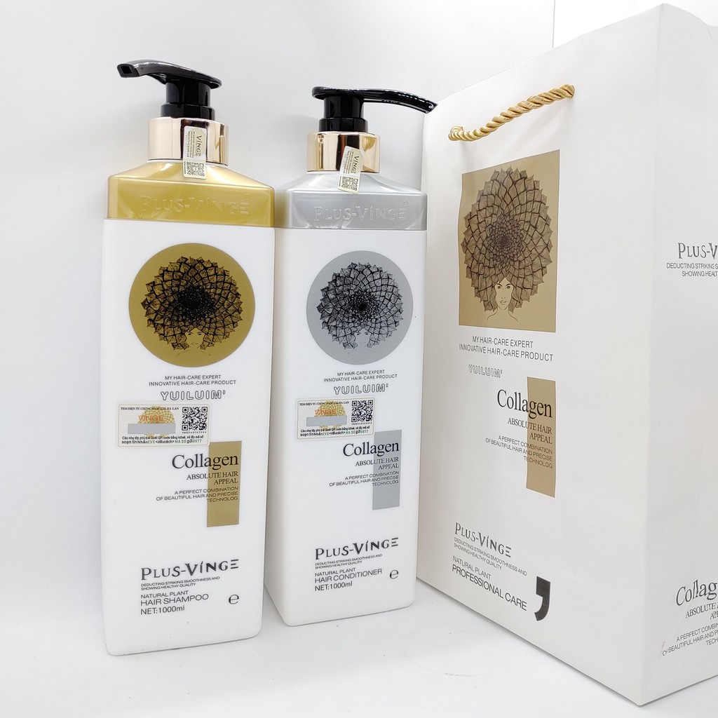 Bộ combo cặp dầu gội xả dưỡng tóc suôn mượt colagen vinger phục hồi tóc hư tổn 1000*2ml ❤❤❤❤❤❤