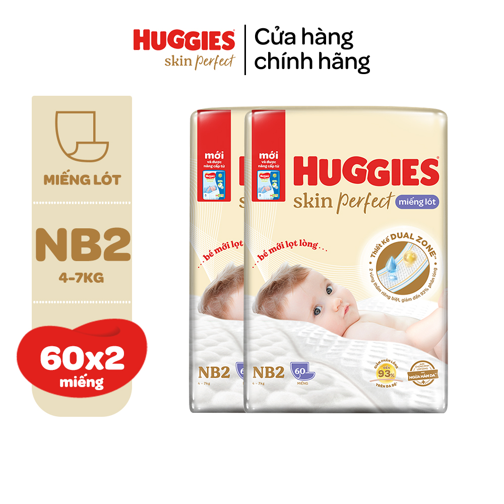 Combo 2 Miếng Lót Sơ Sinh Huggies Skin Perfect Newborn 2 N40 N60 Với 2 Vùng Thấm Giảm Kích Ứng Da