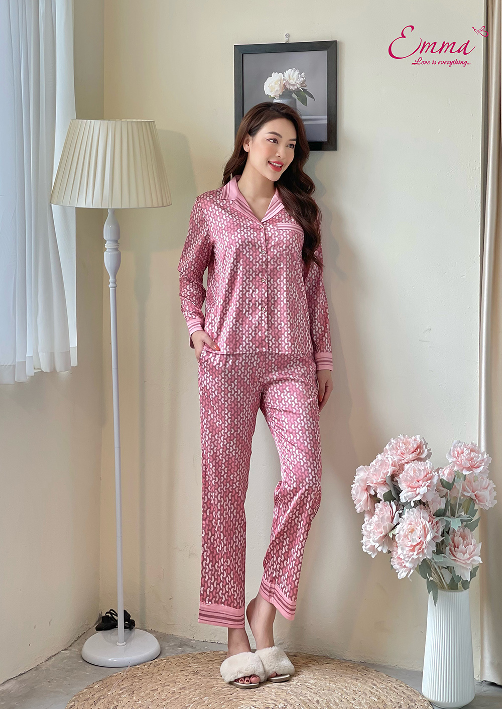 Đồ Bộ Mặc Nhà Pyjama Lụa Tay Dài, Quần Dài Emma ETLU.21.045