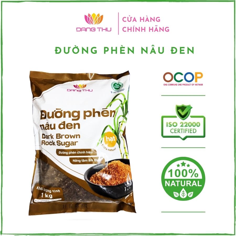 Đường phèn nâu đen túi 1kg (Dark Brown Rock Sugar) - Đăng Thư