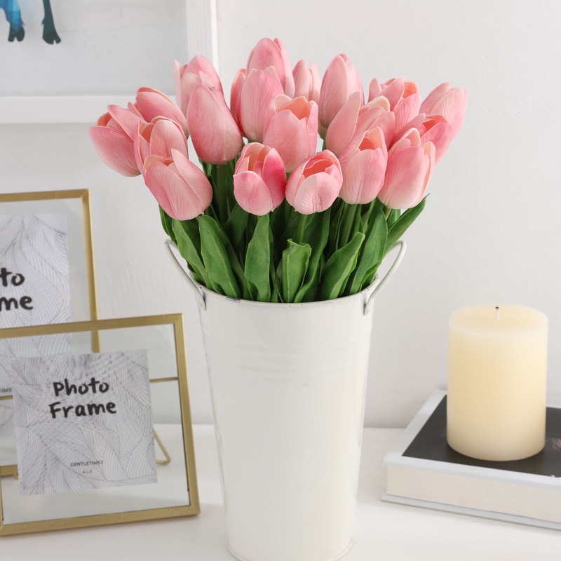 Bó 10 cành hoa tulip giống thật ( 10 cành hoa tuylip giả -lá xoăn -looại 1)
