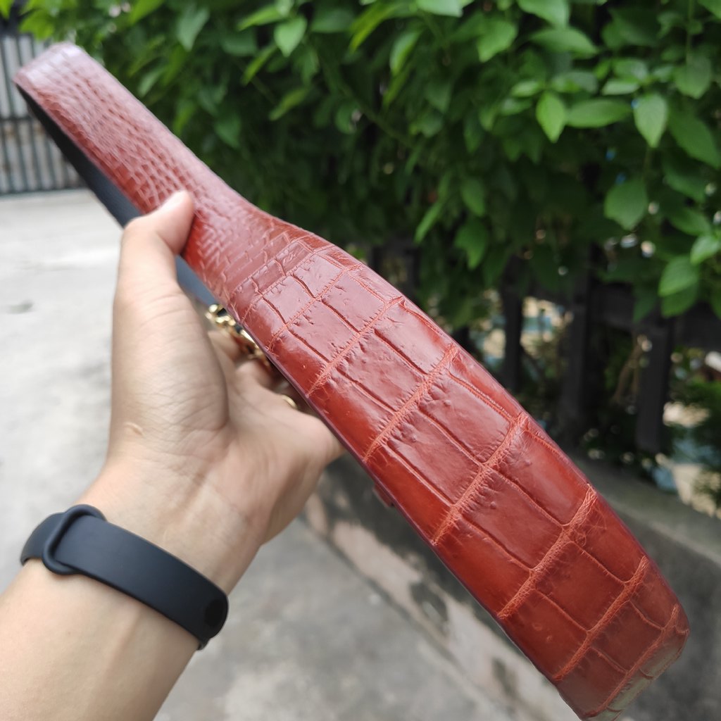 [FREE SHIP] Thắt Lưng Da Bụng Cá Sấu Nâu Đỏ [LIỀN NGUYÊN TẤM CAO CẤP]