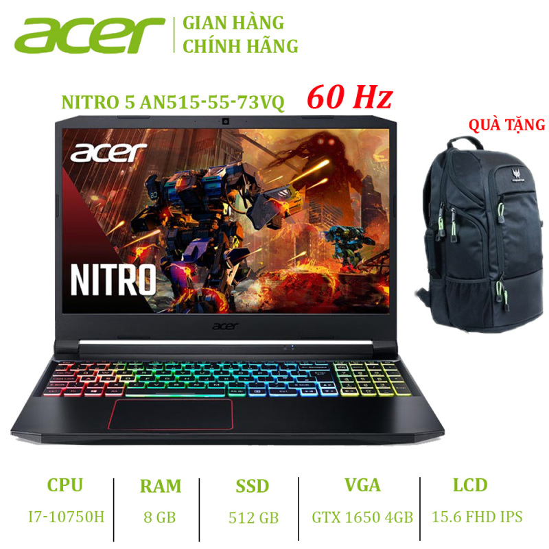 Laptop Acer Nitro 5 2020 AN515-55-73VQ (i7-10750H | 8GB | 512GB | VGA GTX 1650 4GB | 15.6 FHD | Win 10)