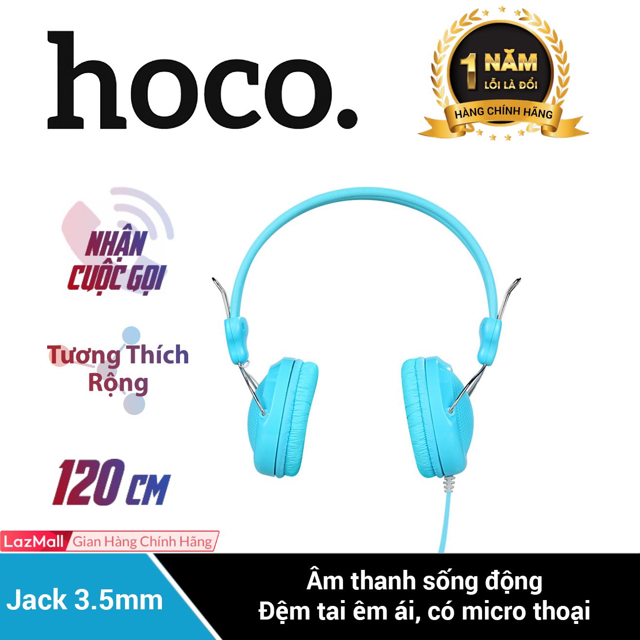 Tai nghe chụp tai Hoco W5 đệm tai êm ái âm thanh sống động có tích hợp micro thoại tương thích với hầu hết các thiết bị IOS Android