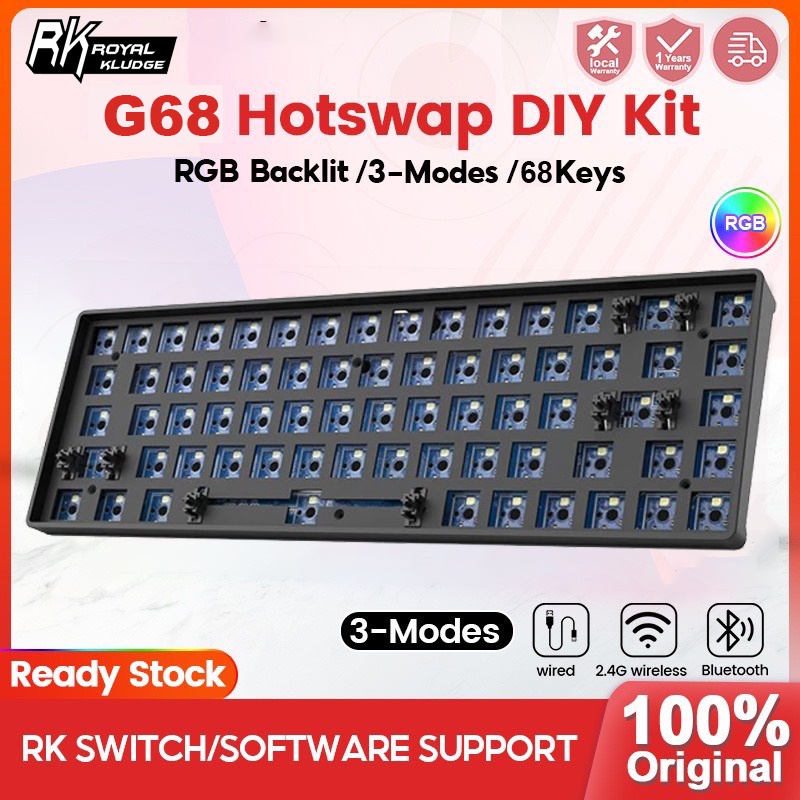 KIT RKG68 RGB - Kit bàn phím cơ Royal Kludge RK G68 kết nối 3 Mode Bluetooth 5.0, USB 2.4G và Cáp Typ C cho mọi thiết bi