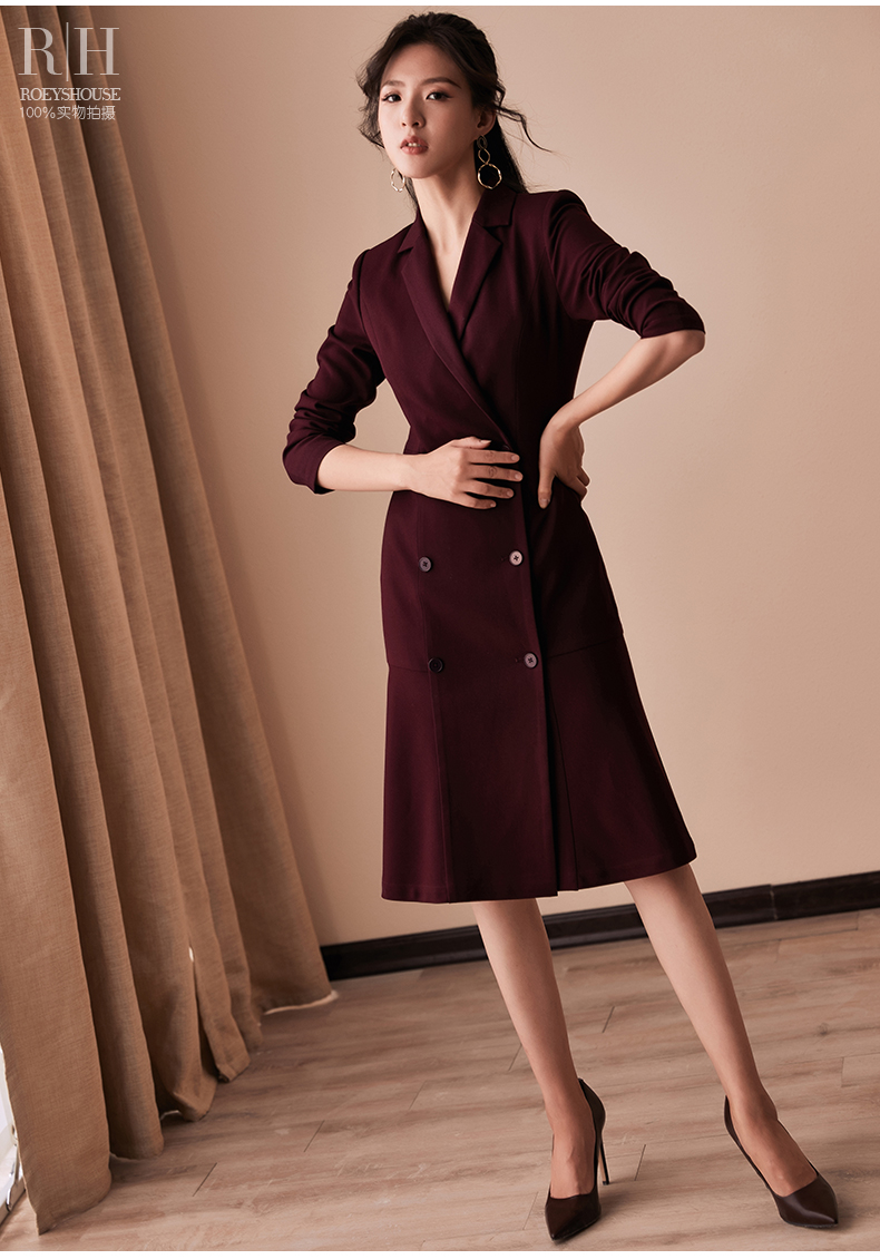 Đầm vest đuôi cá tay dài đổ đô cổ đấp chéo