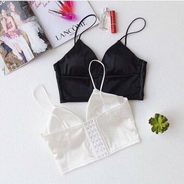Áo 2 dây phi lụa, bra phi lụa dáng croptop đệm ngực sẵn sành điệu, có móc cài sau