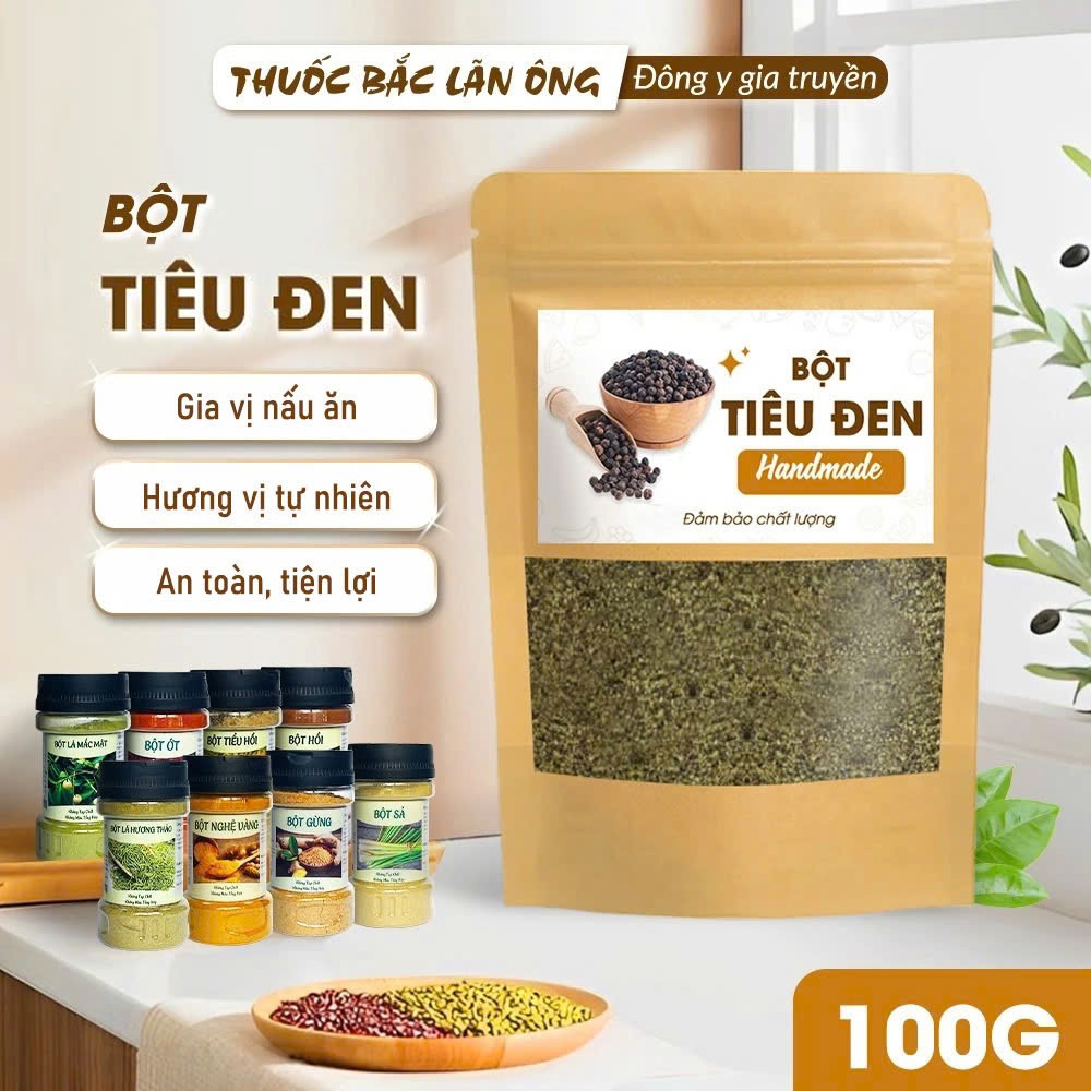 Bột tiêu đen rang xay nguyên chất 100g (Hạt tiêu đen cay nồng tự nhiên)