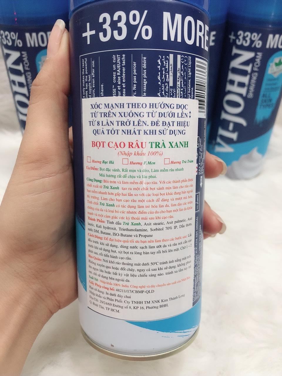 Bọt Cạo Râu VI-JOHN Trà Xanh 400ml