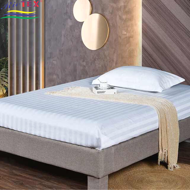 [HCM]Bộ Drap Cotton Khách sạn trắng sọc 3 phân 2.2mx2m