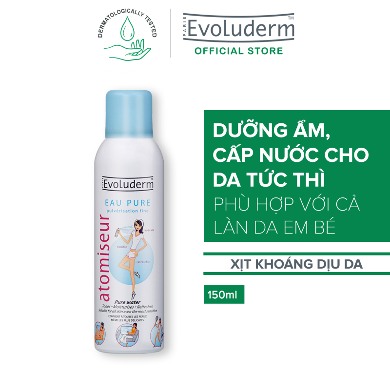 Xịt Khoáng Cấp Ẩm Làm Dịu Da Evoluderm Atomiseur Eau Pure 150ml - Chính hãng Pháp nhập khẩu