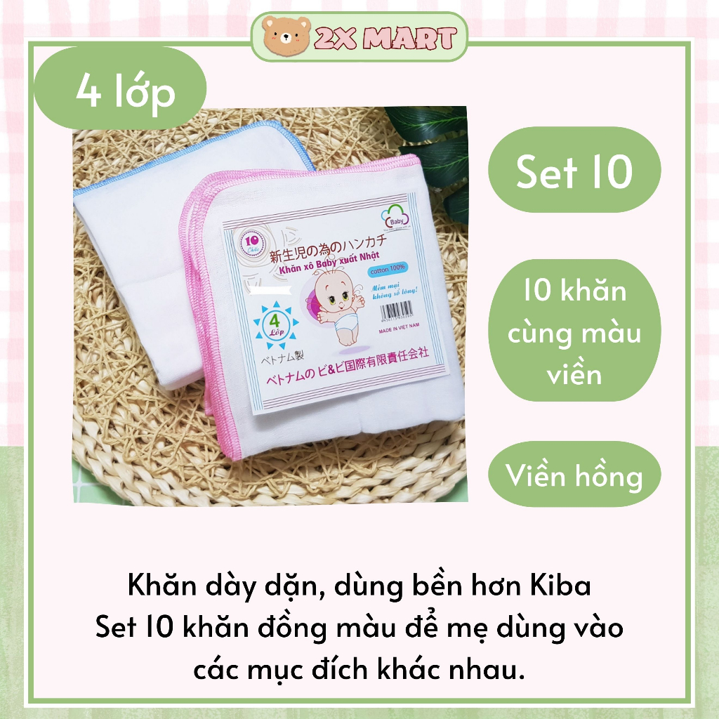 Khăn sữa kiba 2lớp,3lớp, 4lớp(10chiếc)