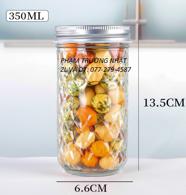 Hũ thuỷ tinh mứt jd kim cương nắp nhôm 350ml