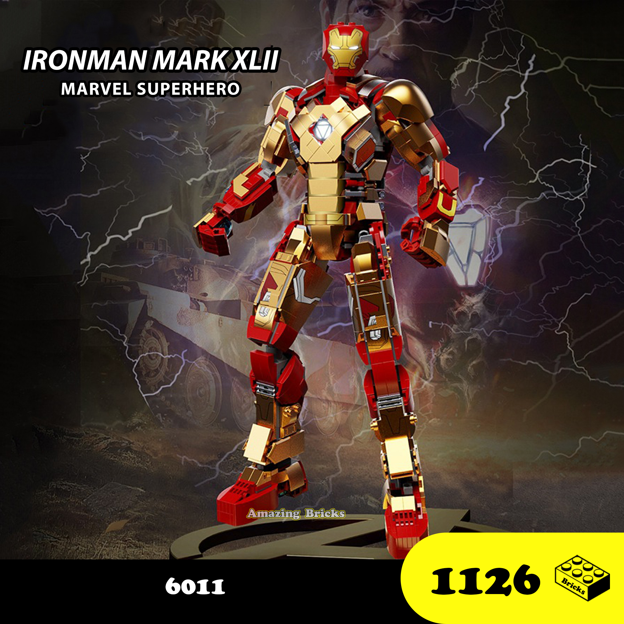 Đồ chơi Lắp ráp Ironman Mark MK42, 6011 Người sắt Marvel, Xếp hình thông minh, Mô hình siêu anh hùng