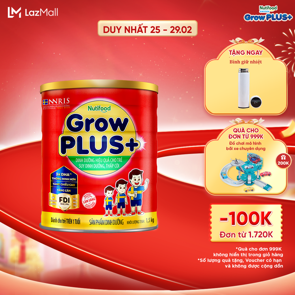 Sữa bột GrowPLUS+ suy dinh dưỡng trên 1 tuổi - Đạt danh hiệu sữa trẻ em số 1 Việt Nam (Lon 1.5kg)