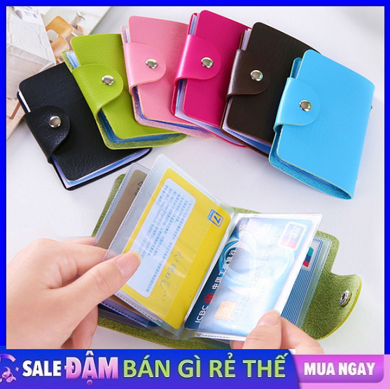 Ví đựng thẻ ATM, giấy tờ tùy thân ngăn kèm nút bấm