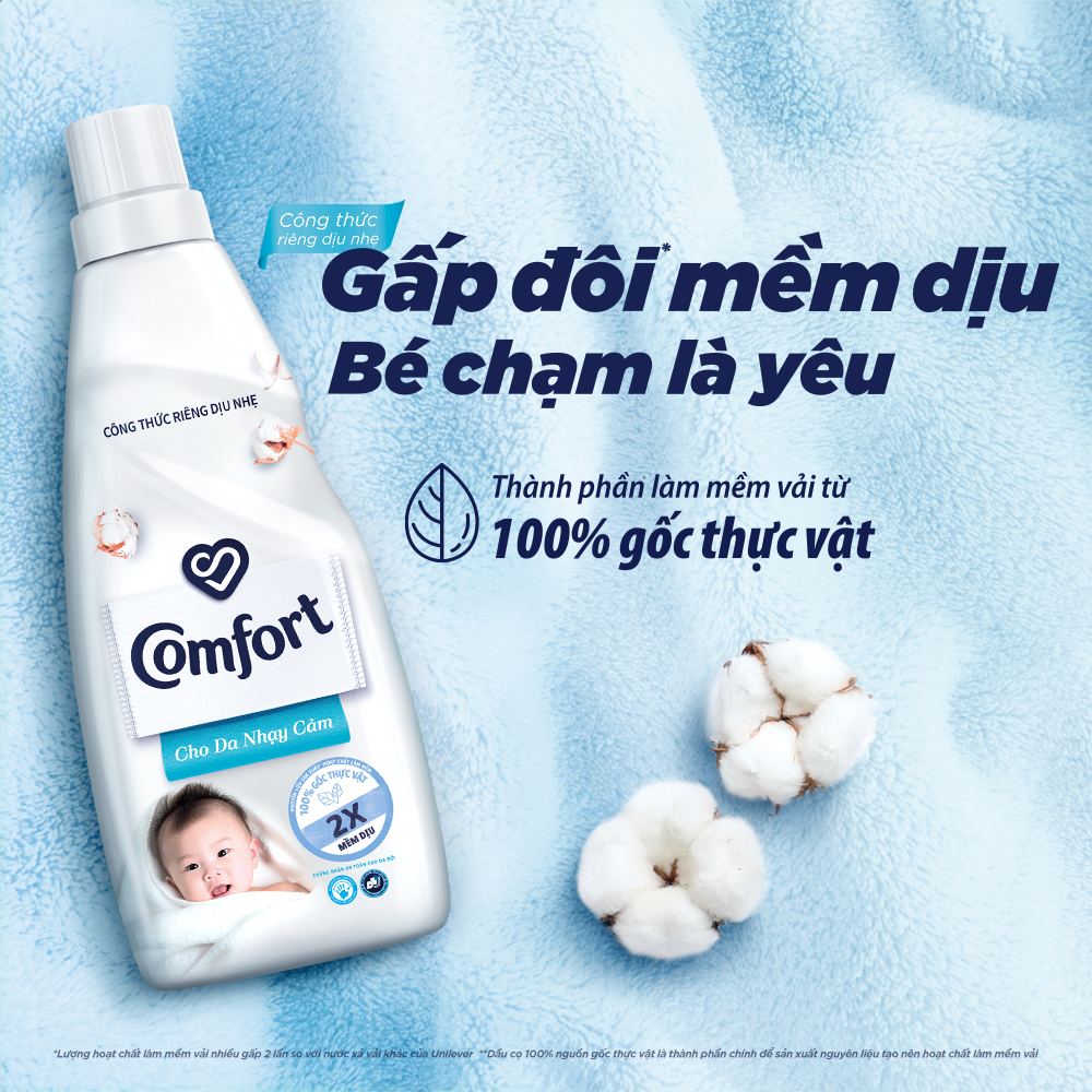 Nước Xả Vải Comfort Dịu Nhẹ Thơm Hương Phấn 3.8L