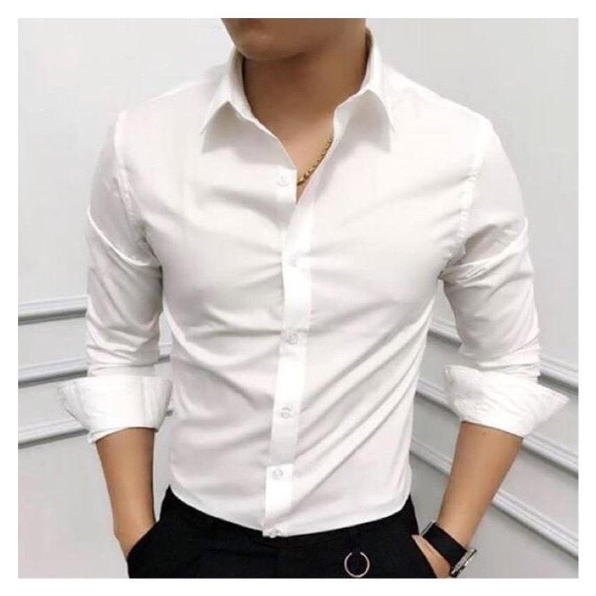 Áo somi nam trắng trơn chất lụa cao cấp julyshop94 h1247