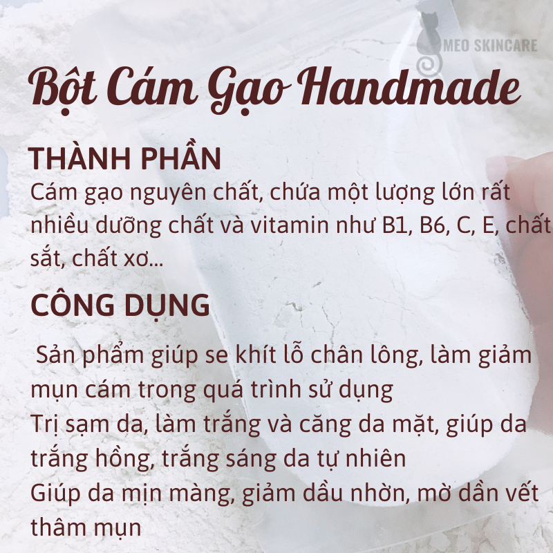 [HCM] Bột cám gạo sạch nguyên chất handmade gói 100g