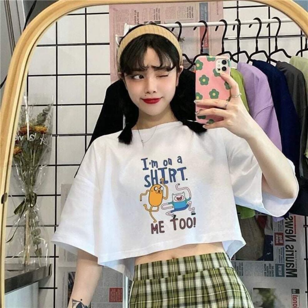 [HCM]Áo croptop tay lỡ in hình cartoon