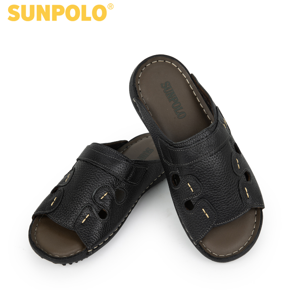 Dép nam da bò SunPoLo DQN018 (Đen, Nâu)
