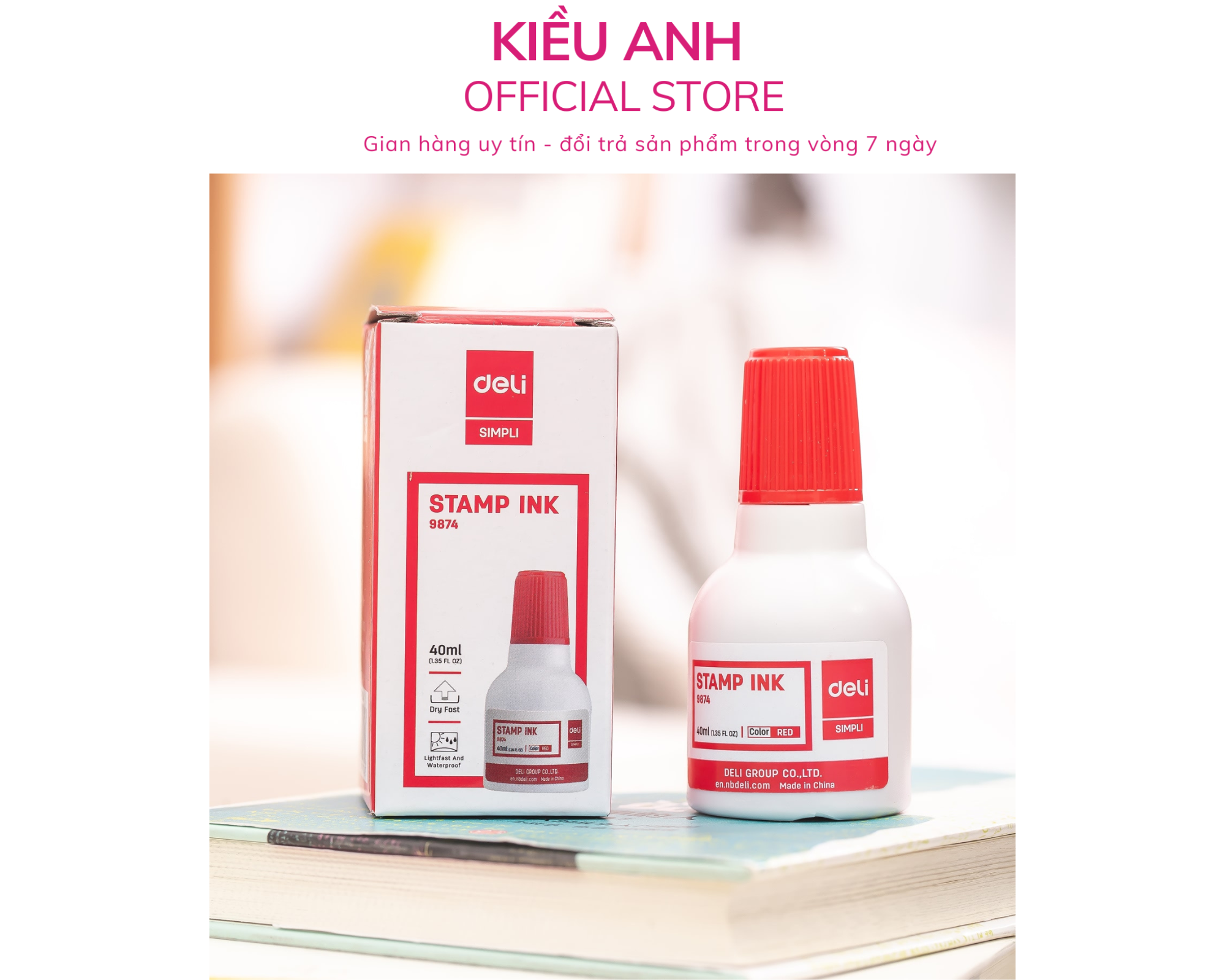 Mực dấu 40ml deli, đỏ - e9874 - màu mực rõ ràng, nhanh khô tiện dụng.