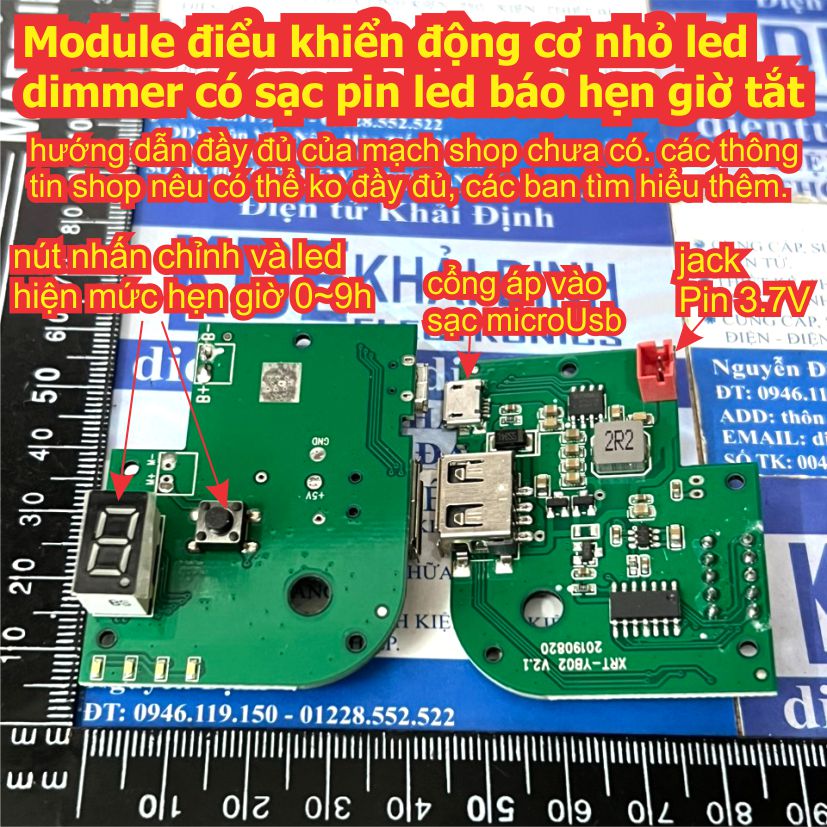 2 cái Module điểu khiển động cơ nhỏ led dimmer có sạc pin led báo hẹn giờ tắt kde4876