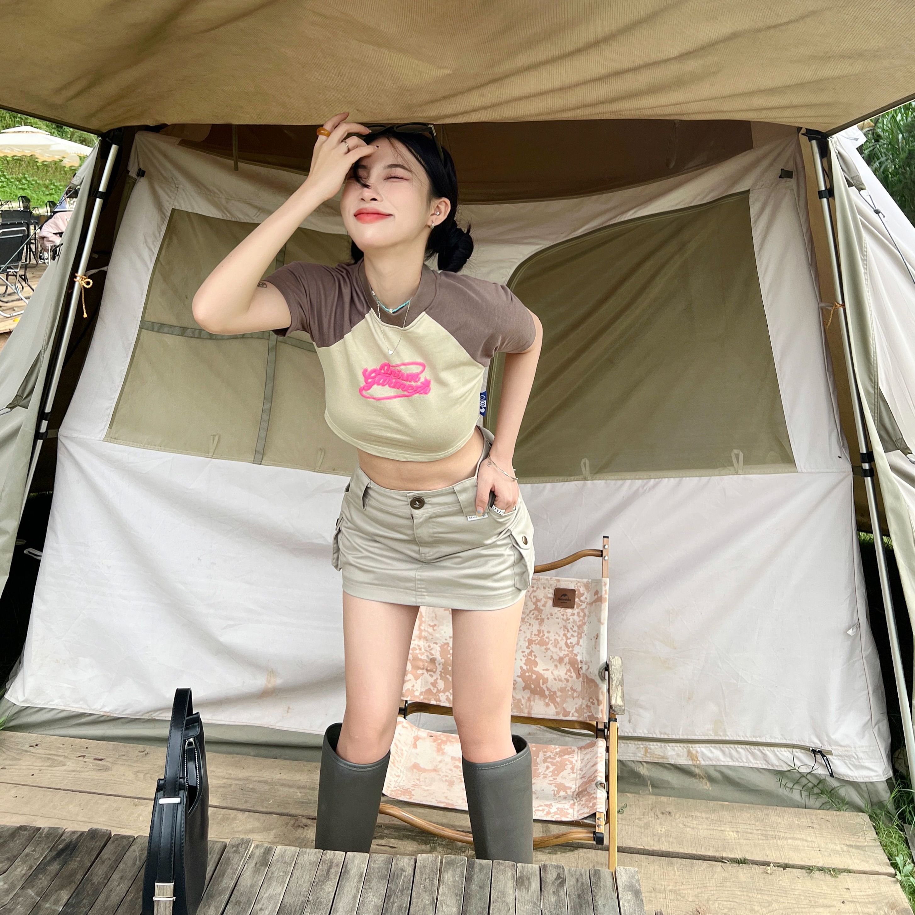 Áo raglan croptop ONISM BASIC màu kem nâu - Raglan tee ONISM