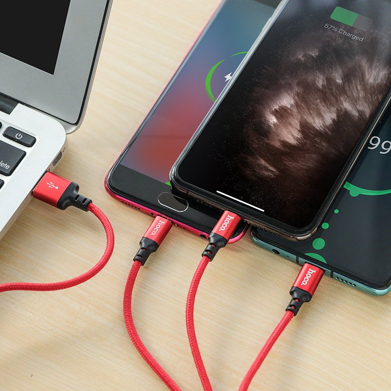 Cáp Sạc 3 Đầu Dây Dù Gồm MicroUSB, Lightning, Type-C