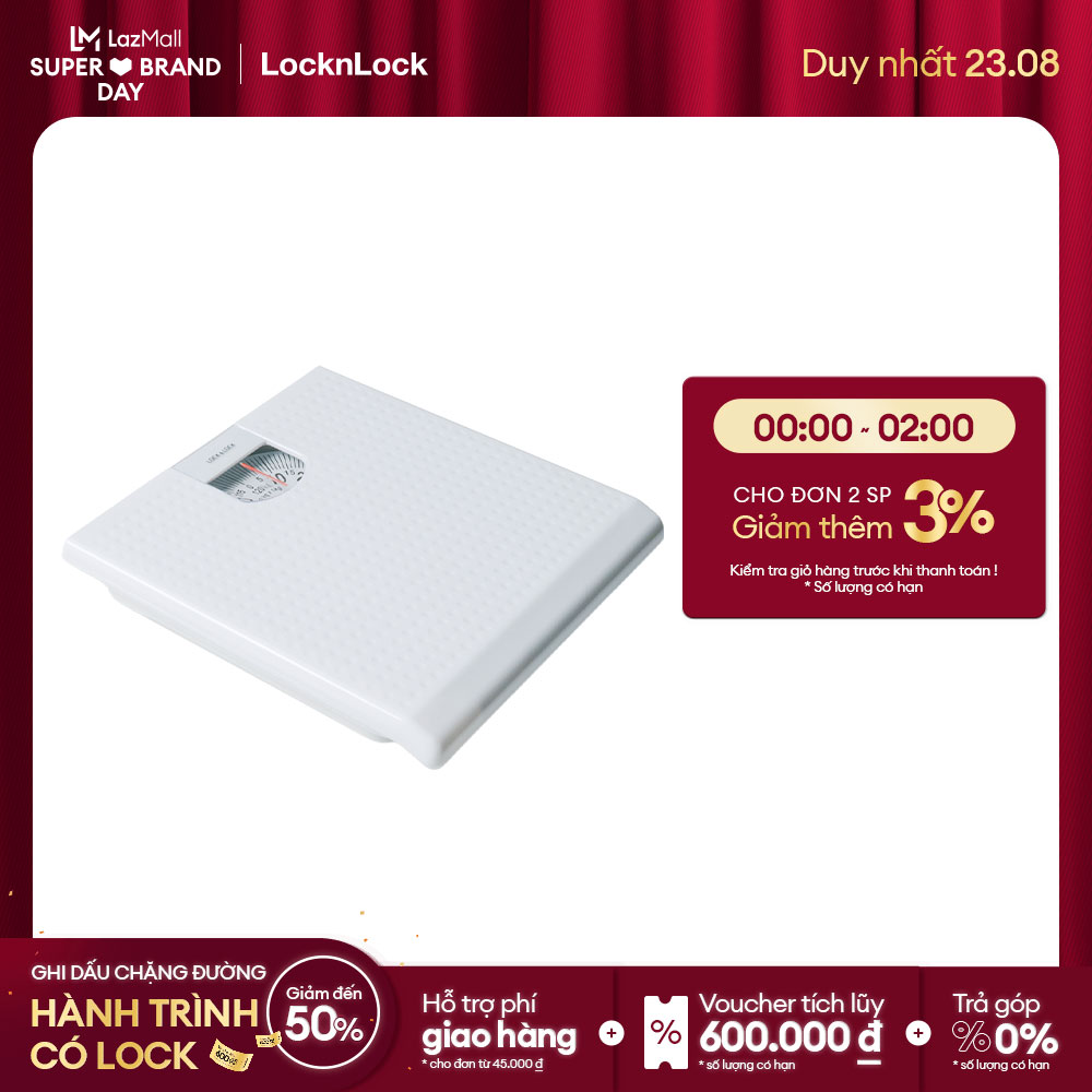 [Duy nhất 23.8 - Mua ngay] ENC536WHT - Cân sức khỏe Lock&Lock - Tối đa 120kg - Thiết kế tối giản - Dễ dàng sử dụng - Không dùng pin - Hàng chính hãng