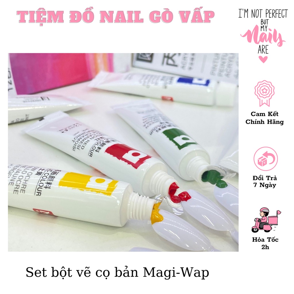 Set Bột Vẽ Cọ Bản Nail 3D 12 Màu MAGI-WAP