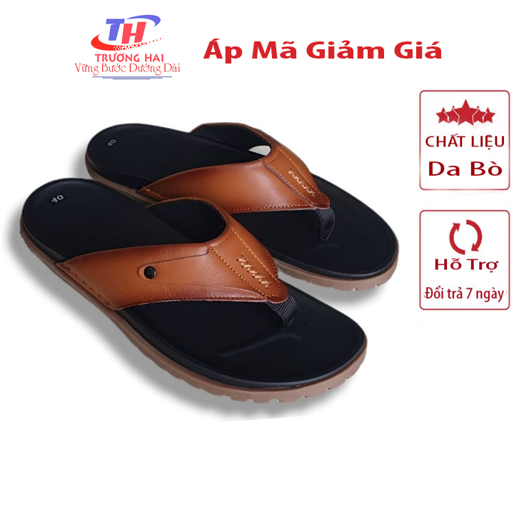 Dép nam xỏ ngón màu den dế doctor quai da bò Trường hải may chắc chắn XNN135