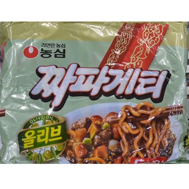 Combo 5 Gói Mì Tương Đen Chapaghetty Olive Hàn Quốc Túi 5 Gói (140G/Gói) - 짜파게티