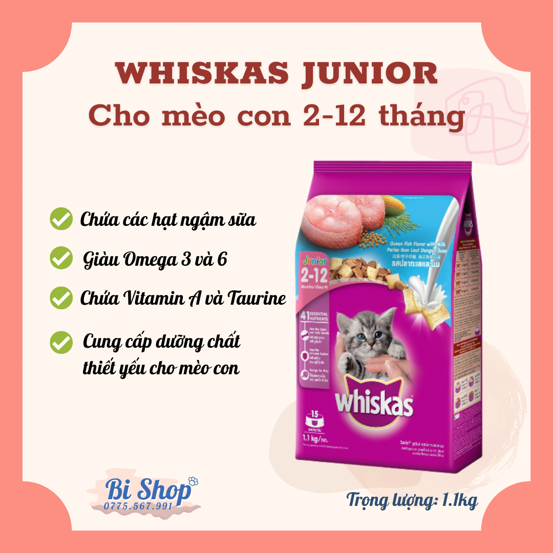 Hạt Whiskas Junior 1.1kg - Thức Ăn Cho Mèo Con