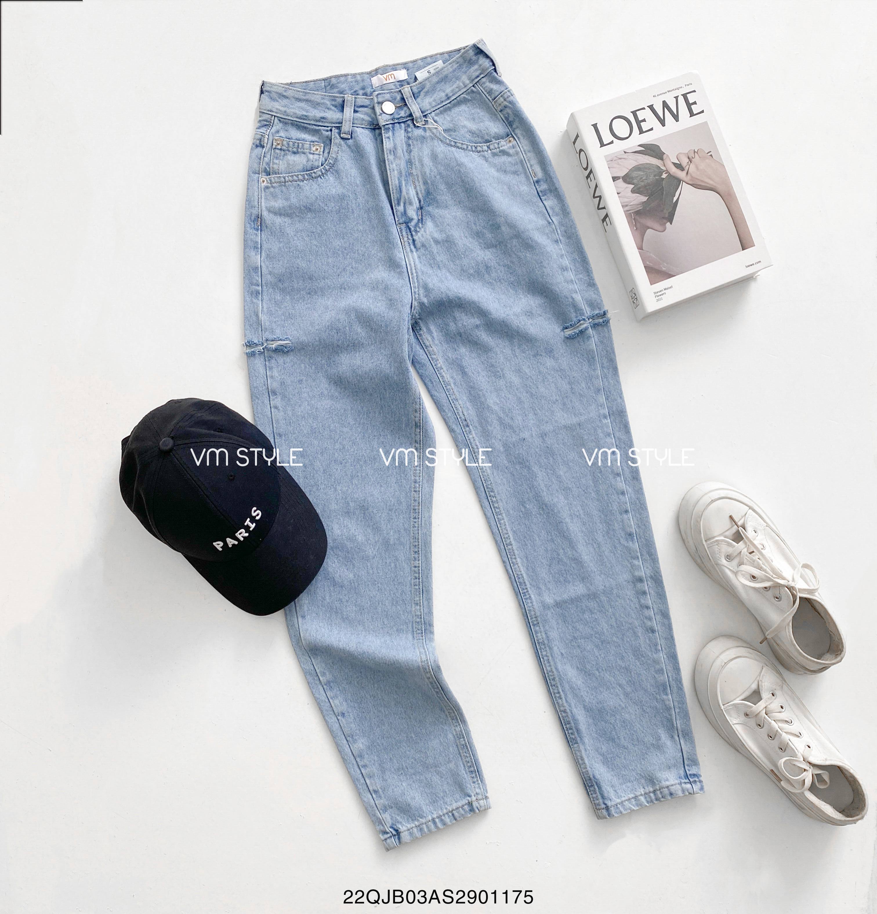 Quần Jean Baggy Nữ Lưng Cao VM STYLE QJB00012 Thiết Kế Rách Bên Lua Tua N112 Nổi Bật, Tôn Dáng Phù Hợp Đi Học, Đi Chơi
