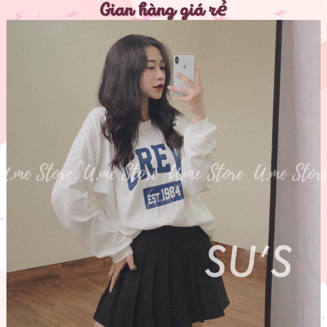 Áo thun thu đông CREW pull dài tay, tay bo phong cách basic nhiều màu Áo phông nữ pull dài tay form thụng