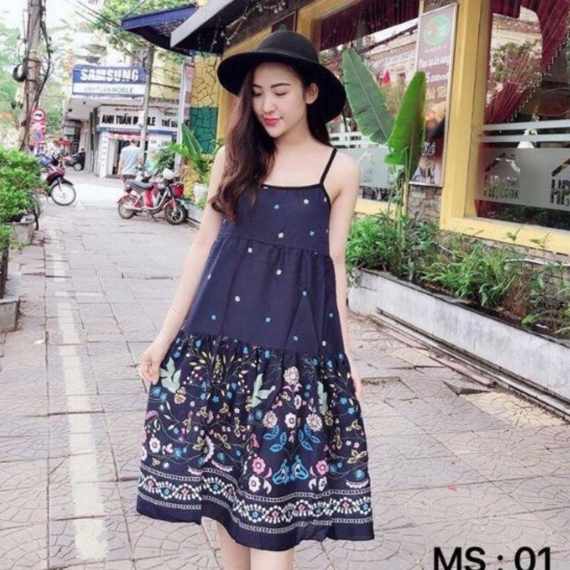 Váy bầu ngủ - váy ngủ lanh 2 dây chất lanh mềm mát